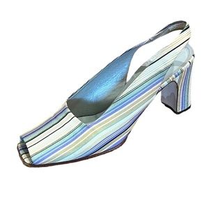 Bally Striped Coiba Peep Toe Slingback Heels
